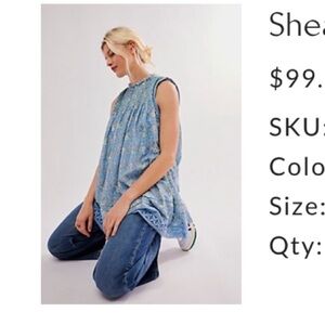 nwt free people Shea Printed Mini Dress in Blue wave combo shift dress xs